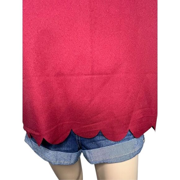 SHEIN Maroon Professional Lightweight Scalloped Short Sleeve Blouse - Picture 4 of 6